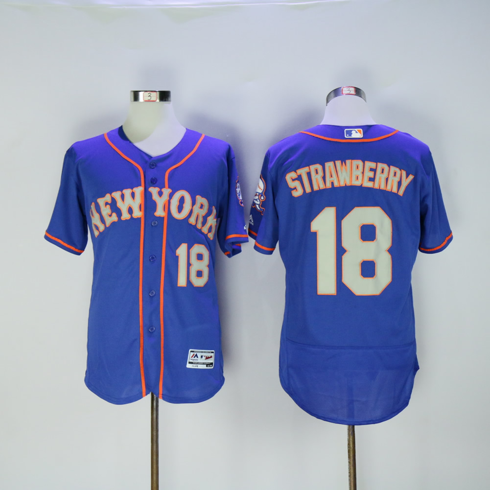 Men New York Mets 18 Strawberry Blue Elite MLB Jerseys